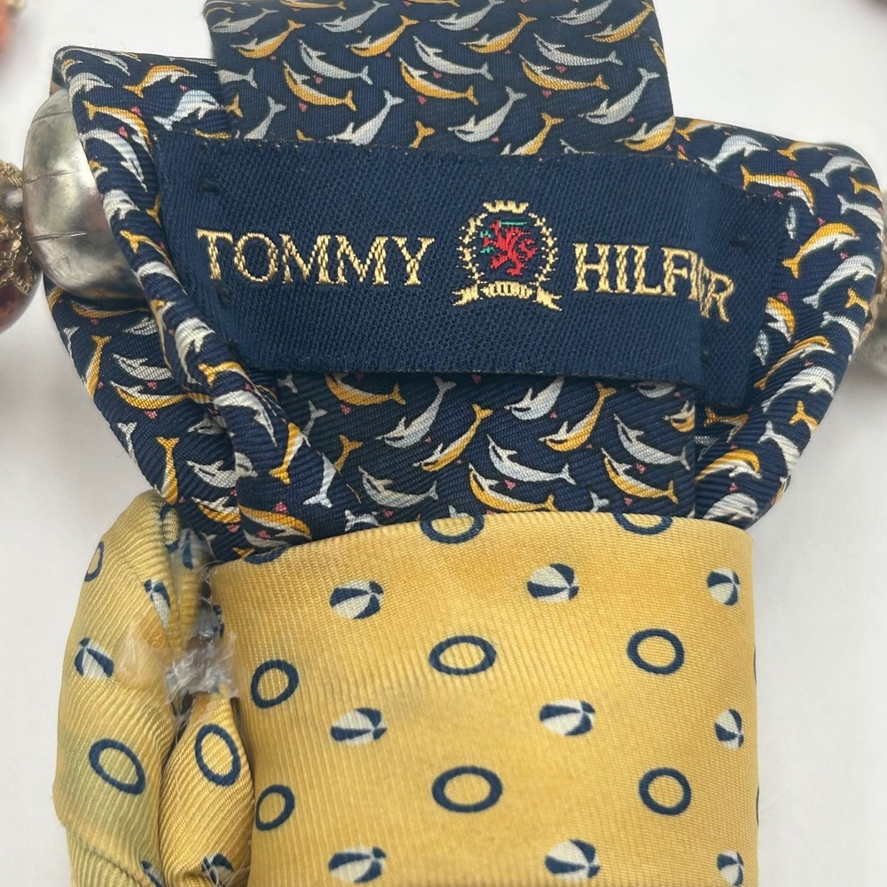 Tommy Hilfiger Upcycled Silk Tie Statement Necklace Mermaid Brooch Earring Set - Picture 8 of 10